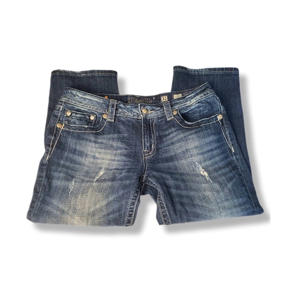 Miss Me Capri Low Rise Embellished Distressed Denim Jeans Sz 32